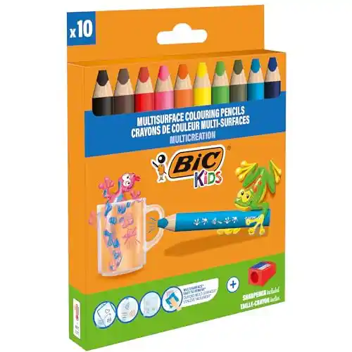 Set de lápices de color BIC Kids con sacapuntas inclusivo.