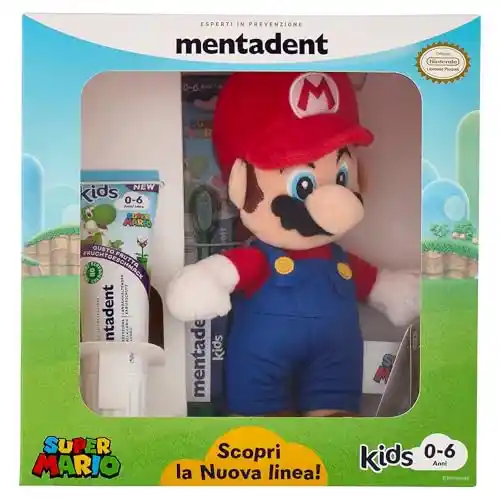 Set dental Mentadent Kids Super Mario con cepillo, pasta de dientes y peluche