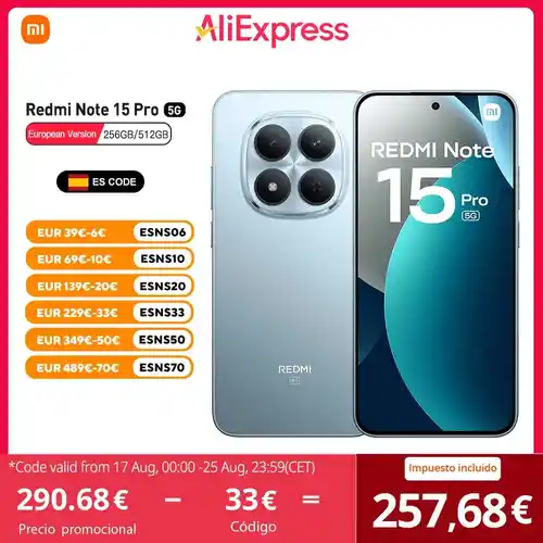 Smartphone Xiaomi Redmi Note 15 Pro 5G 8GB-256GB con cámara 200MP