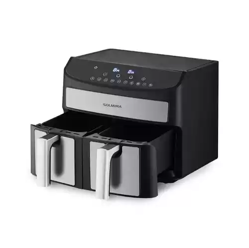 ¡SÓLO 2H! Freidora de Aire sin Aceite, Doble, Capacidad 8L, 1700W, SOLMIRA