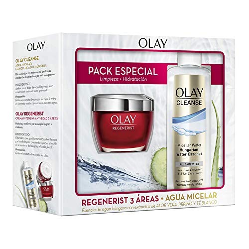 Solo hoy! Olay Pack Regenerist 3 Áreas Crema Hidratante Día + Cleanse Agua Micelar Esencia de Agua Húngara con Extractos de Aloe Vera y Pepino