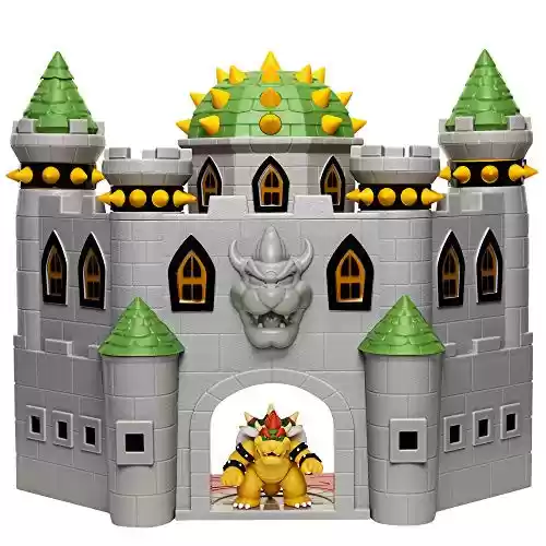 Super Mario - Castillo Nintendo de Bowser con Detalles Lujosos y con la Exclusiva Figura de Acción Articulada “Bowser” de 6 cm