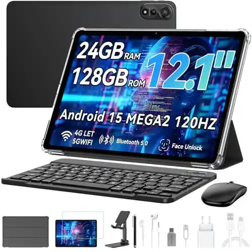 Tablet PC Blackview Mega2 de 12" 2K FHD, 4G LTE + 5G WiFi, Android 15, 24GB+128GB - con teclado, ratón, puntero, auriculares