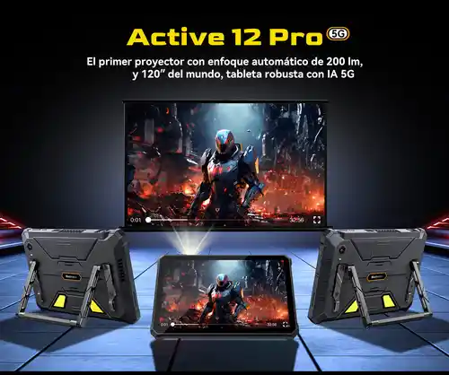 Tablet proyector integrado 200lm Blackview Active 12 Pro 5G con Android 15