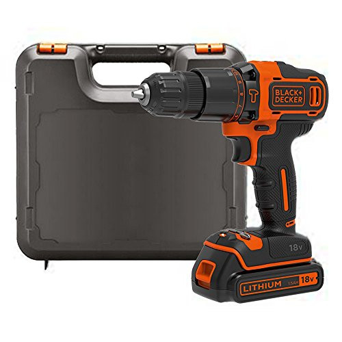 Taladro percutor BLACK+DECKER 18V, 2 velocidades, incluye batería de litio 1.5Ah y maletín