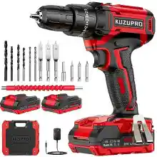 Taladro Percutor inalámbrico KUZUPRO 21V + 2 Baterías 2000mAh + 14 Accesorios