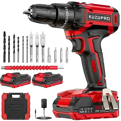 Taladro Percutor inalámbrico KUZUPRO 21V + 2 Baterías 2000mAh + 14 Accesorios