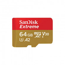 Tarjeta microSD SanDisk Extreme de 64GB con adaptador SD, A2, Class 10, U3 y V30