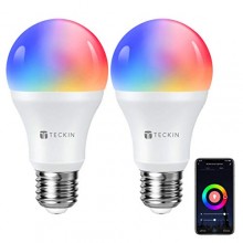 Pack 2 bombillas LED Inteligente WiFi Luces Cálidas RGB E27 Alexa, Google Home TECKIN
