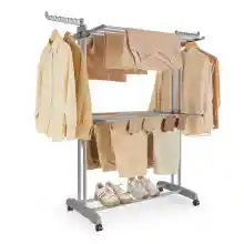 Tendedero plegable de 2 niveles con ruedas y alas plegables