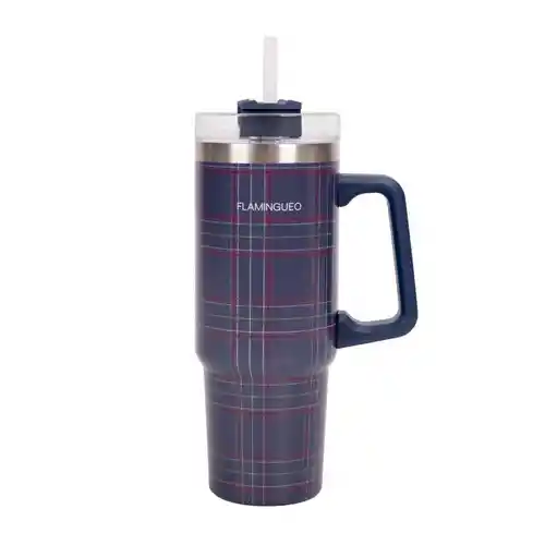 Termo vaso térmico Flamingueo (0.9L) de acero inoxidable con pajita
