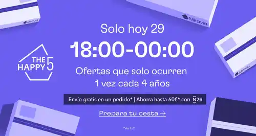 The Happy 5 Miravia: Ofertas de 18h-00h con envío gratis + cupón 10% extra ¡Recógelo YA!