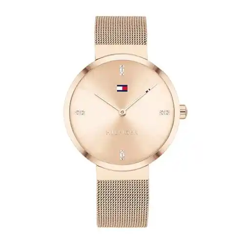 Tommy Hilfiger Reloj Analógico de Cuarzo para mujer con correa de malla de acero inoxidable color oro rosado - 1782218