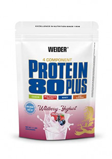 WEIDER Protein 80 Plus Multi-Component, Batido de proteína Sabor Frutas del Bosque, 500g