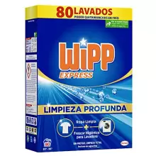 Wipp Express Limpieza Profunda (80 lavados), detergente en polvo quitamanchas, detergente para lavadora para coladas higiénicamente limpias